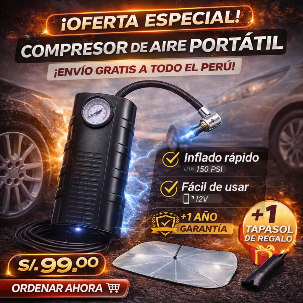 Compresor de Aire Portátil Para Auto + Tapasol de Regalo 🎁🎁