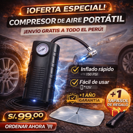 Compresor de Aire Portátil Para Auto + Tapasol de Regalo 🎁🎁